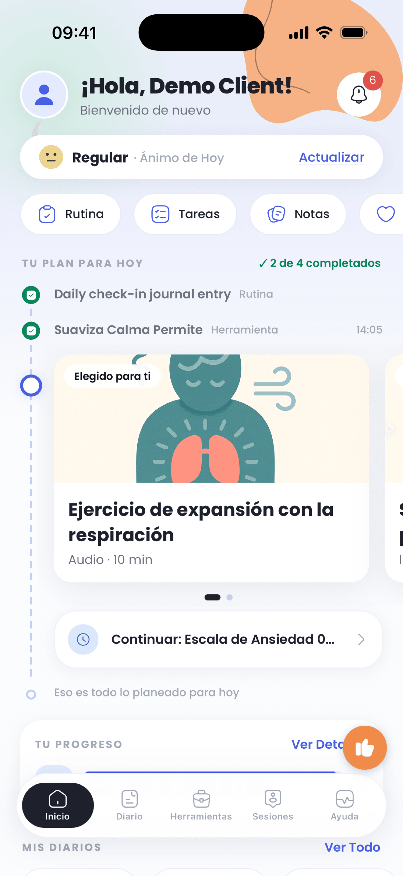 Apoyo emocional diario en tu app